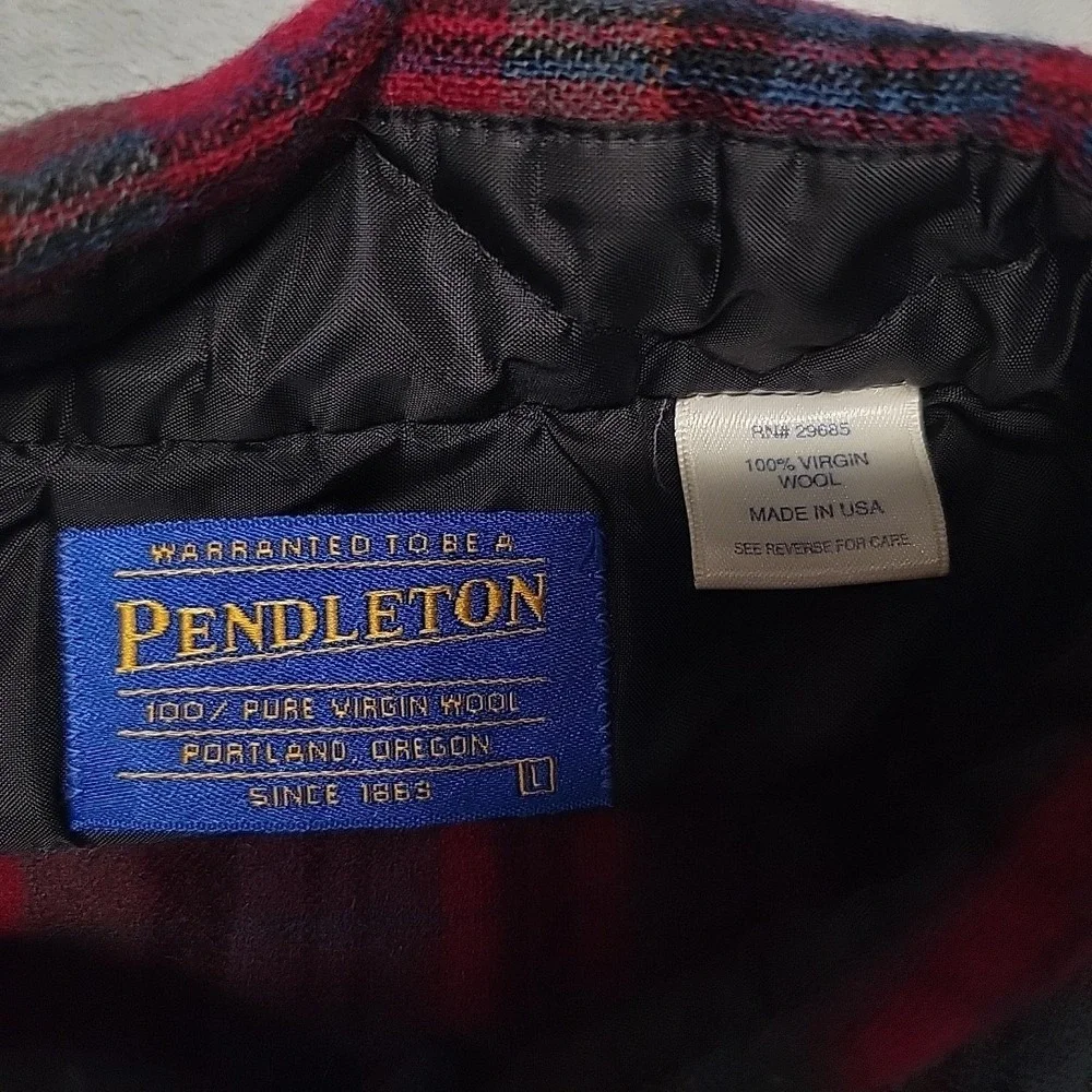 Pendleton Shirt Mens L Red Plaid‎ Wool Flannel Outdoor Made In USA Trail